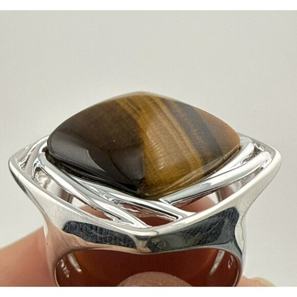 QVC Tigers Eye Ring Sterling Silver Modernist Cabochon Pyramid 925 Size 9 - Picture 14 of 15